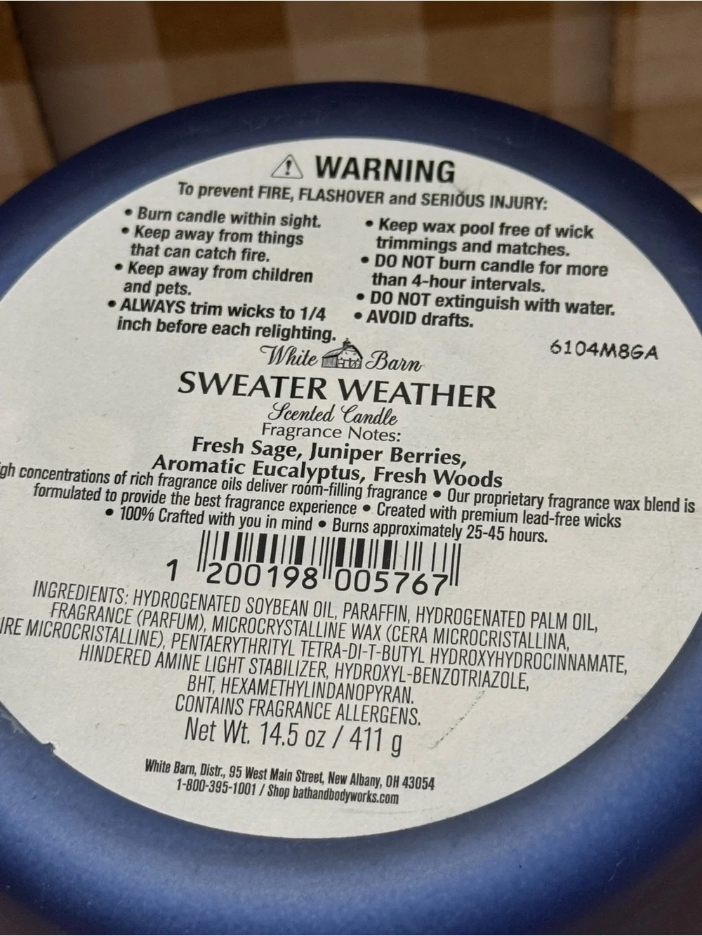 NEW B&BW White Barn Sweater Weather 3 Wick Candle